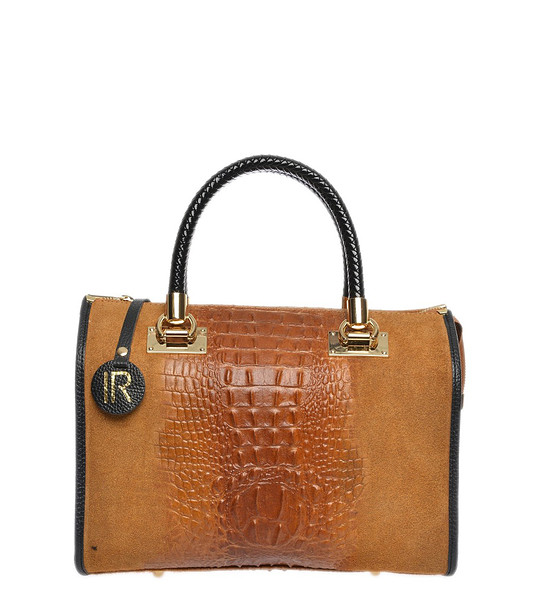 Кожена чанта в цвят коняк Frances снимка