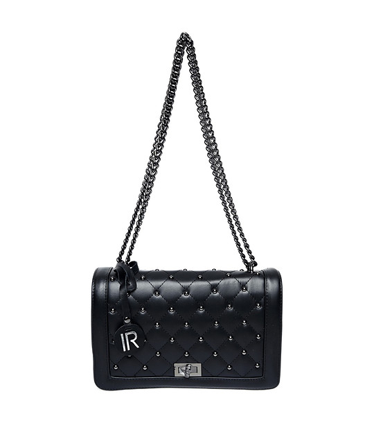 Черна дамска кожена чанта с капси Enrica снимка