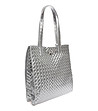 Сребриста дамска чанта от естествена кожа-2 снимка