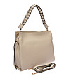 Бежова раменна чанта BEIGE с плитка дръжка-2 снимка