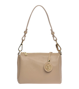 Малка кожена дамска чанта в цвят таупе снимка