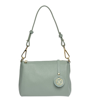 Малка кожена дамска чанта в зелено снимка