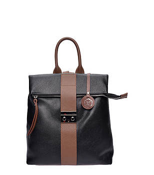 Черна раница с кафяви дръжки NERO MARRONE снимка