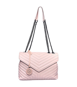 Дамска кожена чанта в цвят пудра снимка