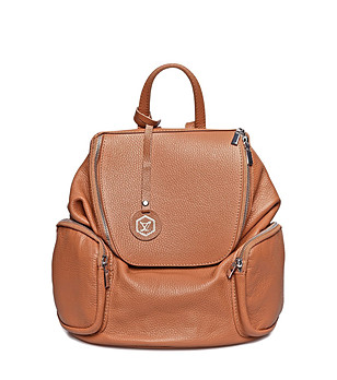 Кожена дамска раница в цвят коняк Emilia снимка