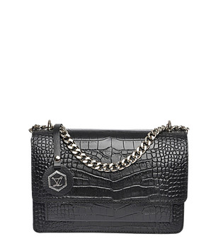 Черна дамска кожена чанта с релеф Reia снимка