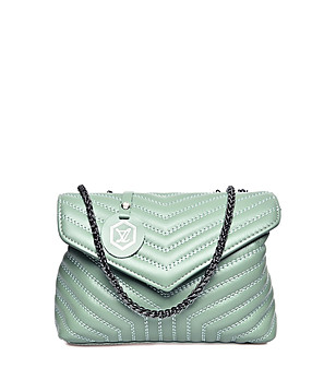 Малка дамска кожена чанта в пастелно зелен нюанс Telmia снимка