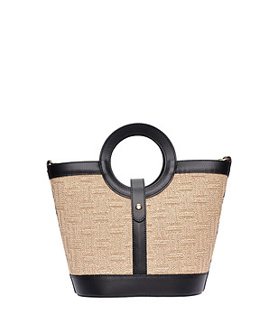 Черна чанта от кожа и рафия снимка