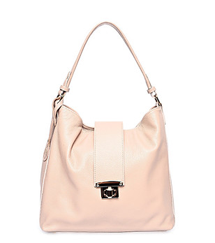 Дамска чанта от естествена кожа в цвят пудра Betina снимка