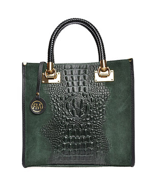 Тъмнозелена дамска чанта с ефектен релеф Arina снимка