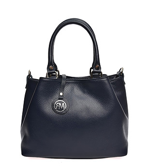 Тъмносиня дамска кожена чанта снимка