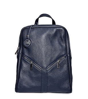 Тъмносиня дамска кожена раница Ramira снимка