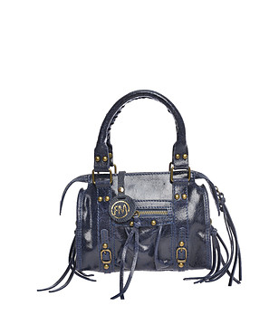 Тъмносиня малка дамска кожена чанта снимка