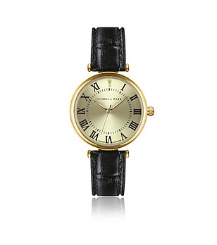 Черен часовник с кожена каишка Julienne снимка