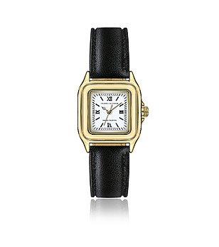 Черен часовник с кожена черна каишка Velours с шевове снимка