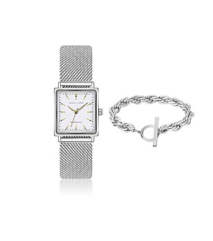 Сребърен комплект часовник и гривна Rosalie с метална мрежа снимка