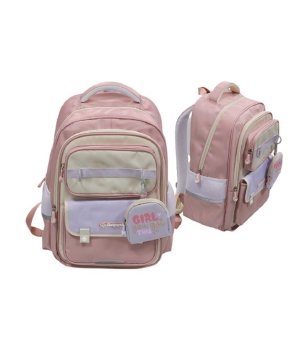 Розова ученическа раница с много джобове снимка