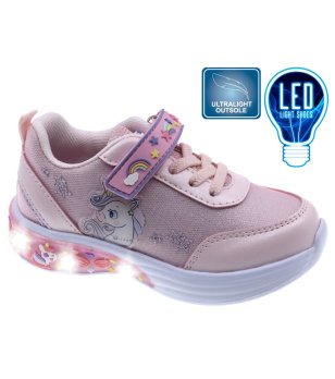 Розови детски маратонки с LED светлини и еднорог снимка