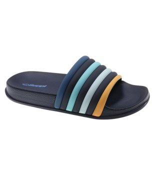 Тъмносини детски чехли с цветни ленти снимка