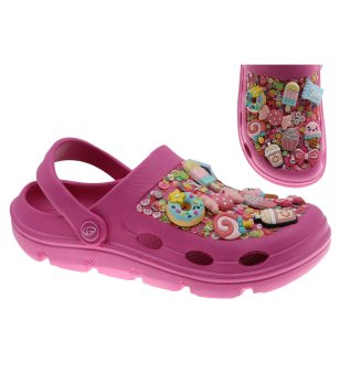 Детски розови чехли тип сабо с декорация сладкиши снимка