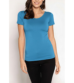 Синя дамска блуза с къс ръкав Carla снимка