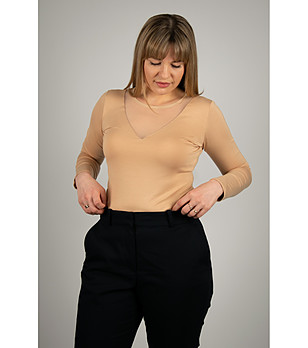 Бежова дамска блуза с дълъг ръкав Ginger снимка