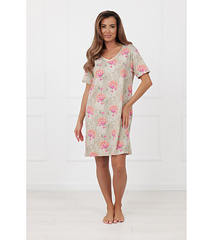 Бежова нощница с къс ръкав и флорален принт HARMONIA снимка