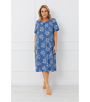 Синя памучна нощница с къс ръкав на листа PERINA снимка