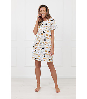 Бяла памучна нощница с къс ръкав и щампа сърца SORAJA снимка