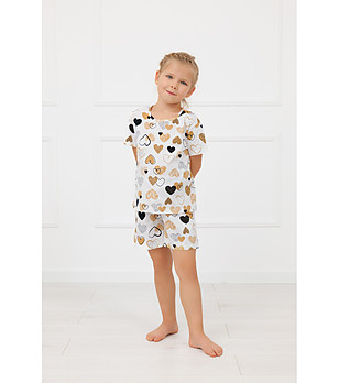 Бяла детска памучна къса пижама с щампа сърца ARIELA снимка