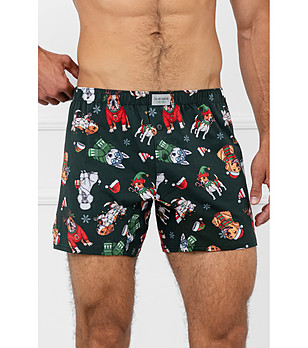 Мъжки тъмнозелени памучни боксерки с принт на кучета HUSKY снимка