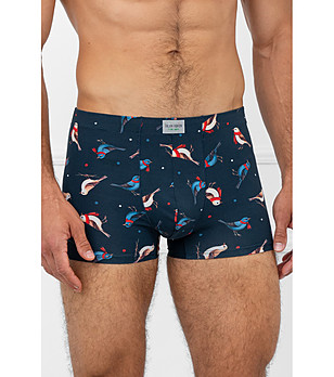 Мъжки памучни боксерки в тъмносин цвят с принт птици REMIZ снимка