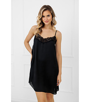 Черна къса нощница с тънки презрамки Dotyk снимка