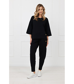 Дамски памучен дълъг панталон в черно KAORI снимка