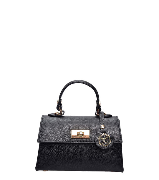 Малка кожена трапецовидна чанта в черно снимка