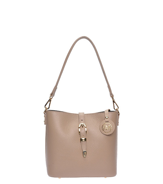 Дамска кожена чанта в таупе снимка