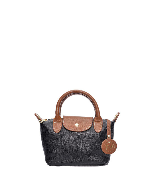 Кожена дамска чанта в черно и коняк Simina снимка