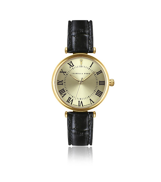 Черен часовник с кожена каишка Julienne снимка