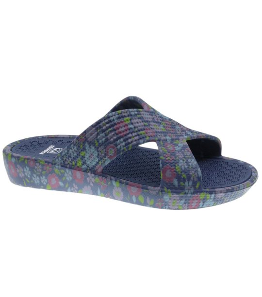 Дамски тъмносини чехли с кръстосани ленти  снимка