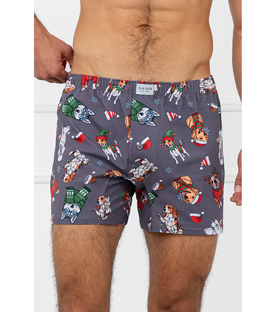 Мъжки памучни сиви боксерки с принт на кученца BIS снимка