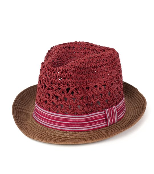 Тъмнокафява ажурна лятна шапка с червена част Lato снимка