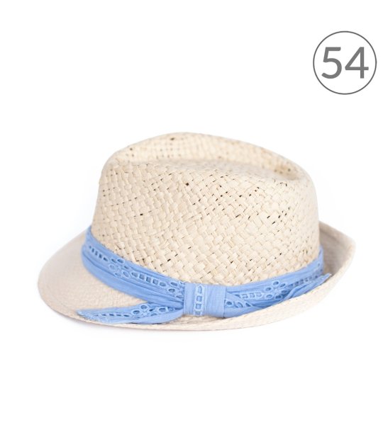 Детска лятна шапка тип трилби в екрю и светлосиньо снимка