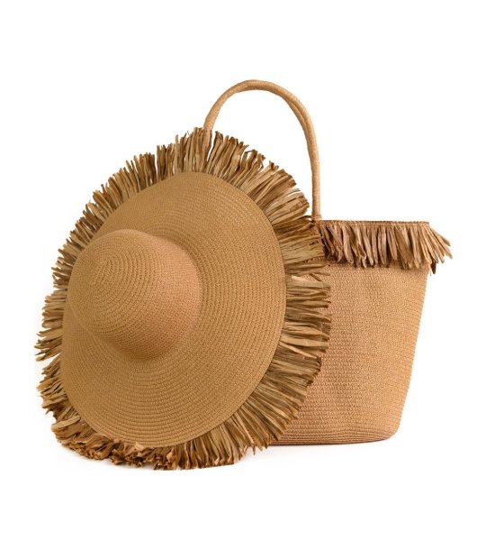 Комплект шапка и плажна чанта ZORA в тъмнобежово снимка