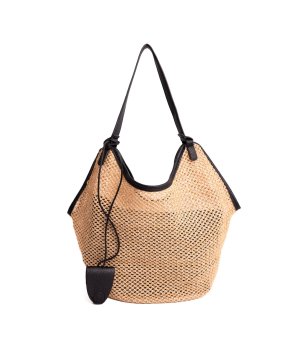 Светлобежова чанта с черен кант Nemes снимка