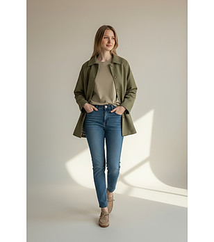 Дамски каки тренч с леопардова подплата снимка