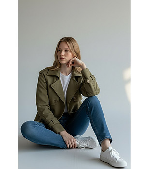 Дамски къс тренч в каки цвят снимка