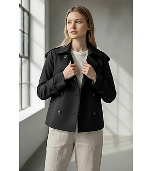 Черен къс тренч с копчета снимка