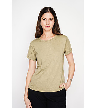 Дамска тениска в каки цвят с къс ръкав снимка