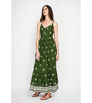 Дамска дълга зелена рокля на презрамки CLAIRE снимка