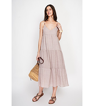 Дамска бежова рокля LIN с връзващи презрамки снимка